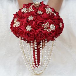 Flores de casamento Buquês lindos buquês de noiva segurando o buquê de flor para acessórios de fita artificial de dama de honra w2226