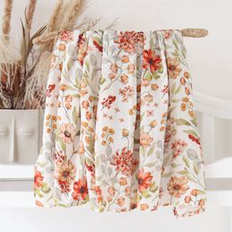 Blanket Swaddling Blanket Bamboo Cotton Baby Muslin Swaddle Warp 2 Layers Born Floral Diaper 230525