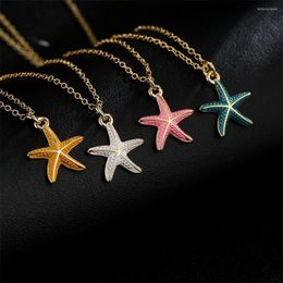 Pendant Necklaces Mafisar 2023 Fashion Expoxy Enamel Colourful Starfish High Quality Gold Chain Copper Necklace Female Jewellery