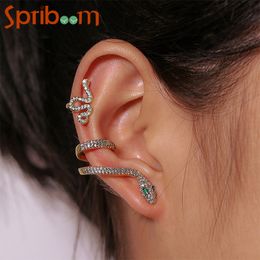 2Pcs/set Snake Clips On Earrings for Women Vintage Zircon Gold Color Ear Clip Punk Ear Cuff Personality Jewelry Accessories Gift