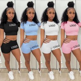 Women's Tracksuits Custom LOGO Summer Fashion Casual Sports Sexy Solid Colour Two-piece Set Commuting