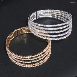 Bangle 5 Rows Elegant Clear Rhinestone Bracelet Gold Colour Crystal Bangles Wedding Bridal Jewellery Accessories For Women WX209