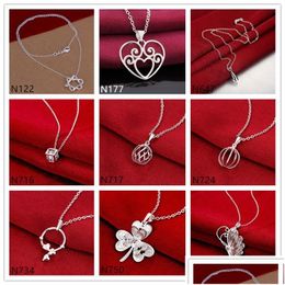 Pendant Necklaces Womens Gemstone Sterling Sier Plated Necklace Gtp1 Fashion Flower Butterfly 925 Plate Necklacewith Chain Mixed Dro Dhk5J