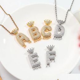 Pendant Necklaces Name Necklace Men Hiphop Drip Bubble Intial 26 English Letters Sier Gold Gift Jewelry Cuban Rope Chain Drop Delive Dh8Tz