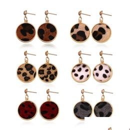 Dangle Chandelier Fashion Gold Plated Cheetah Round Earrings For Women Designer Animal Print Leopard Leather Disc Stud Statement C Dhblu