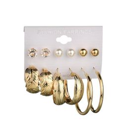 Dangle Chandelier Vintage 6Pairs Sets Sier/ Gold Color Mix Pearl Ear Stud Circle Oversize Earring Set For Women Wide Statement Hoo Dhldu