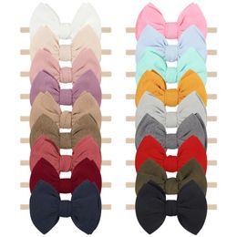 2023 New 4" Solid Color Cotton Hair Bow Nylon Headbands Baby Girls Bowknot Nylon Turban Toddler Hairband Headwear Bulk