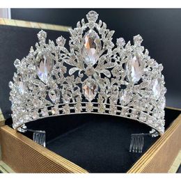 Other Fashion Accessories Trendy Silver Color Rhinestone Crystal Queen Big Crown Bridal Wedding Tiara Women Beauty Pageant Bride Hair Accessories Jewe J230525