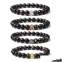 Beaded Uni Natural Gold Obsidian Stone Beads Bangles Bracelets Jewellery For Men Women Gifts Drop Delivery Dhgof