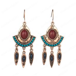 Dangle Chandelier Rose Goldn Tassel Earring For Women Bohemia Ethnic Red Natural Stone Female Indian Jewellery Accessories Drop Deli Dhv5Q