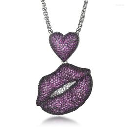 Pendant Necklaces US7 Iced Out Red Lips Necklace Men Women Charm Hip Hop Rose Silver Color Jewelry Gifts With Rope Chain