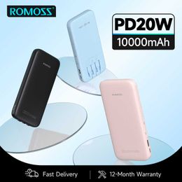 Cell Phone Power Banks ROMOSS 10000mAh Power Bank Built in 3 Cables 22.5W Fast Charging External Battery Portable Charger 10000 mAh Powerbank For Phone G230525