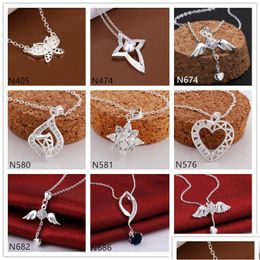 Pendant Necklaces Burst Models Womens Gemstone Sterling Sier Plated Necklace Gtp9 Heart Hollow 925 Plate Necklacewith Chain Mixed Dr Dh8Dm