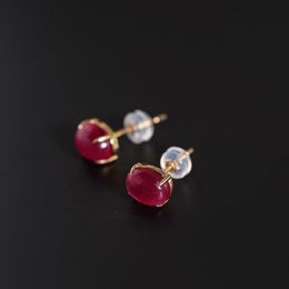 Classic Original New Silver Inlaid Oval Ruby Stud Earrings Sophisticated Elegant Charm Everyday Party Women's Jewellery