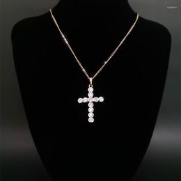 Pendant Necklaces Shiny Big Zircon Cross Necklace For Women Female Copper Gilded Rhinestone Neck Chain Champagne Gold Jewellery Collier