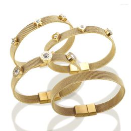 Bangle JINHUI Mesh Watch Belt CZ Crystal For Women Couple Roman Numerals Heart Star Charm Bracelet Stainless Steel Jewelry Gift