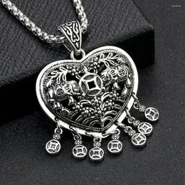 Pendant Necklaces Vintage Lucky Elephant God Necklace Silver Colour Wealth Coin Heart Hinduism Buddhism Fortune Woman Sweater Charm Jewellery