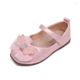 Flat Shoes Children Flats For Toddlers Girls Kids Dress Party Wedding Princess Sweet Butterfly-knot With Pearls Beaded Leather