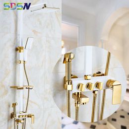 Bathroom Shower Sets Bathroom Shower Set SDSN White Gold Bathroom Shower Sprayer Quality Brass Shower Faucet Rainfall Black Gold Bath Shower Set G230525