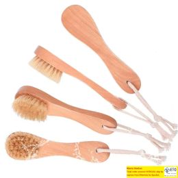 Boar Bristle Face Bath Brush for Women Men Oval Massage Brushes Wooden Handle Natural Fine Bristle with Hanging Rope 0525