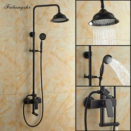 Bathroom Shower Sets Shower Set 8" Bathroom Rainfall Shower Faucet Black Bronze Wall Mounted Swivel Spout Bathtub Faucet with Hand Shower WB1801 G230525