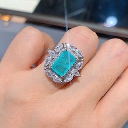 Band Rings Huitan Gorgeous Square Blue-green Stone Female Ring Unique Wedding Bands Jewellery Brilliant Cubic Zirconia Rings Accessories 2022 AA230524