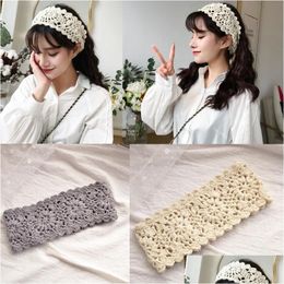 Headbands Classic Cotton Hairband Knitted Crochet Lace Headband Elastic Hair Band Wide Accessories 10 Colours For Choices Drop Delive Dh4Qf