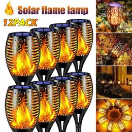 1/2/4/6/8/10/12Pcs LED Outdoor Solar Lawn Lamps Waterproof Garden Patio Flickering Dancing Flame Lamp