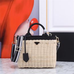 designer bag beach bag bamboo weaving tote bags for women Straw woven handbag men Triangle icon luxury shoulder bags