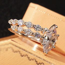 Band Rings Huitan New Fashion Design Marquise Cubic Zirconia Set Rings for Women Modern Trend Bridal Wedding Earrings Sparkling Jewellery AA230524