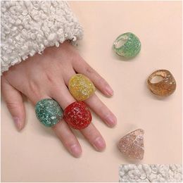 Band Rings Korea Vintage Transparent Resin Color Ring Chic Colorf Acrylic Geometric Irregar For Women Jewelry Drop Delivery Dhlu6