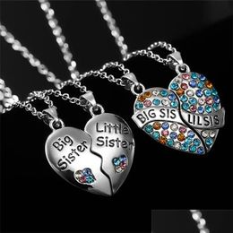 Pendant Necklaces 2Pcs /Set Big Little Sis Heart Woman Necklace Jewellery Sier Plated Colorf Rhinestone Pendants Friend Gift Drop Deliv Dhrje
