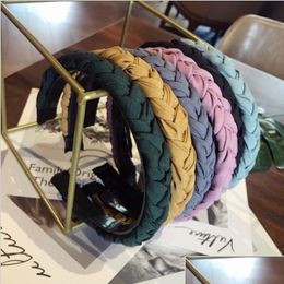 Headbands Fashion Simple Temperament Hair Accessories Womens Fabric Handwoven Twist Whip Solid Colour Toothed Nonslip Hairband Headba Dhitk