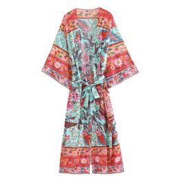 Dress Vintage Boho Aus Floral Print Rayon Cotton Long Duster Cover Ups Casual Loose Fit Holiday Bohemian Kimono Robes