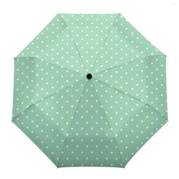 Umbrellas Texture Polka Dot Simple Green Large Fully-automatic Parasol Umbrella Foldable Eight Strand For Adults Rain