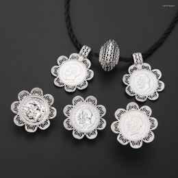 Necklace Earrings Set Ethiopian Coin Cross Silver Colour African Eritrea Habesha Women Wedding Bride Jewellery