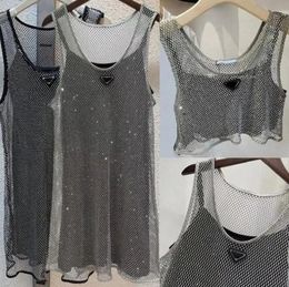 Kvinnor Shiny Rhinestone Dress Sexig Crop Top Vest Fashion Denim Bra Tops ärmlösa Sling Vests Woman Dresses 3 Styles