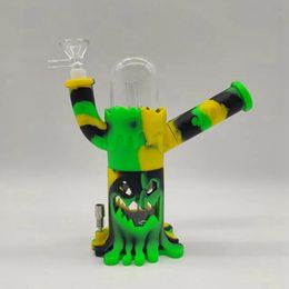 Cool Colourful Silicone Monster Style Bong Pipes Kit Bubbler Dry Herb Tobacco Glass Funnel Bowl Waterpipe Portable Hookah Smoking Cigarette Holder Tube