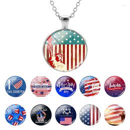 Pendant Necklaces USA Happy 4th Of July Handmade Glass Cabochon Celebrating Gift American Independence Day Jewellery MGQ76