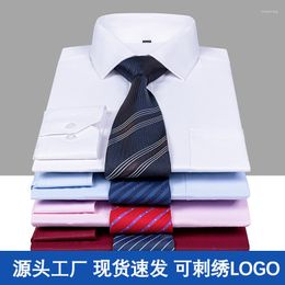 Men's Dress Shirts Shirt Men's Long Sleeve Young And Middle-aged Business Casual Formal Wear Workwear Solid Color Cotton White Slim