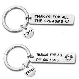 Keychains New stainless Thank you to all climax couples for humorous gifts DIY accessories Titanium steel keychain G230525