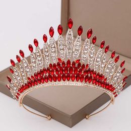 Other Fashion Accessories Baroque Sparkling Vintage Gold Colour Red Crystal Bridal Tiara Crowns Diadem Pageant Rhinestone Headband Wedding Hair Access J230525