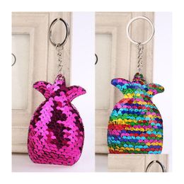 Keychains Lanyards Cute Fruit Pendant Keychain Sequins Pineapple Keyrings For Women Bag Key Holder Summer Jewelry 4 Styles Drop De Dhzbv