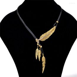 Pendant Necklaces MYJIEBIN Fashion Bohemian Women Girl Alloy Feather Antique Vintage Time Necklace Sweater Chain Jewellery Gifts 2023