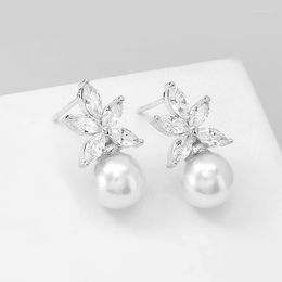 Stud Earrings 2023 Fashion Elegant White Colour Pearl Zircon For Womens Wedding Party Jewellery Valentine Gifts