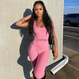 Women's Jumpsuits Rompers Feng 2023 Summer New Women's Wear Pit Striped Sleeveless Square Neck Lifting Hip Long Pants Slim Fit Jumpsuit T230525