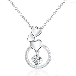 Chains 925 Sterling Silver Fashion 3 Heart-shaped Round Pendants With Zircon Crystal Necklace For Ladies Wedding Party Jewellery