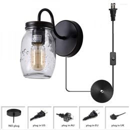 Wall Lamp Industrial Plug In Light Fixture Indoor Clear Glass Jar Lights Vintage Sconce For Bathroom Porch Kitchen