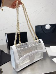 5 Colours Summer Jelly Bag PVC Transparent CF Flap Handbags Gold Metal Hardware Chain Bag Women's Fashion Shoulder Crossbody Bag Outdoor Sacoche small Handbag 25CM