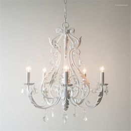 Chandeliers French Retro Iron Led Pendant Lights Lustre Crystal Dining Room Chandelier Lighting Hanging Light Fixtures